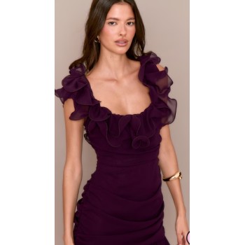 Feminine Ruffled detail Elegant Square neckline Fashion trends Delicate Woman's Long Dress