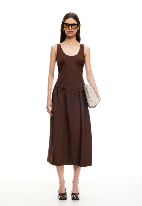 Round neckline Luxurious Exquisite Open back Woman's Fashion Customized Midi Dress