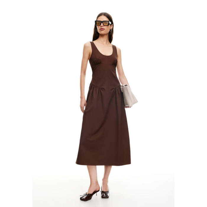 Round neckline Luxurious Exquisite Open back Woman's Fashion Customized Midi Dress
