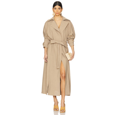 Chic High end Fashionable Exquisite Elegant Wide lapel Belt trims Woman's Trench coat