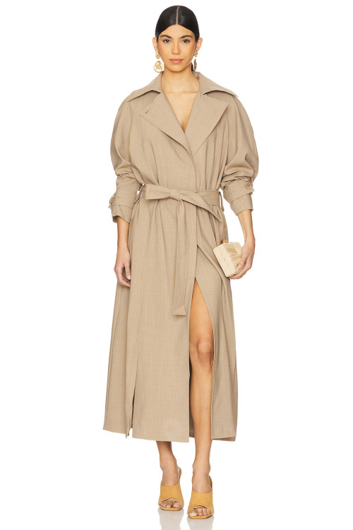 Chic High end Fashionable Exquisite Elegant Wide lapel Belt trims Woman's Trench coat
