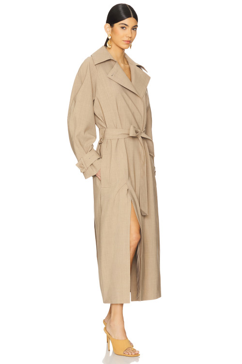 Chic High end Fashionable Exquisite Elegant Wide lapel Belt trims Woman's Trench coat