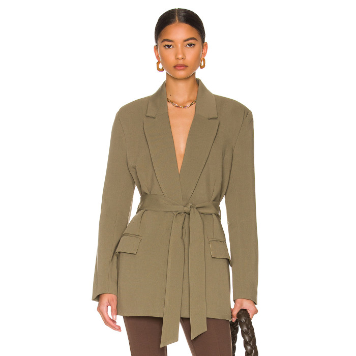 Delicate V neckline Belt trims Elegant Fashionable Exquisite Luxurious Woman's Blazer