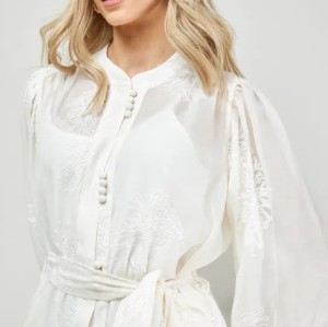 Long sleeves High quality Hot sale Chiffon fabric and Embroidery Woman's Mini Dress