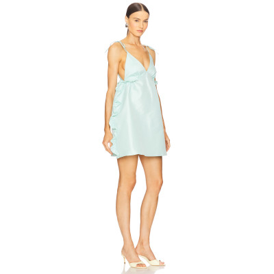 Camisole Sleeveless V neckline Open back Elegance Ruffled details Delicate Woman's Mini Dress