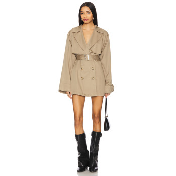 Fashionable Notched lapel Detachable belt Hot sale Elegance Mini Trench coat Dress