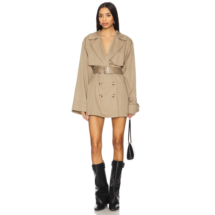Fashionable Notched lapel Detachable belt Hot sale Elegance Mini Trench coat Dress