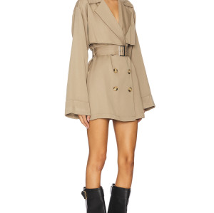 Fashionable Notched lapel Detachable belt Hot sale Elegance Mini Trench coat Dress