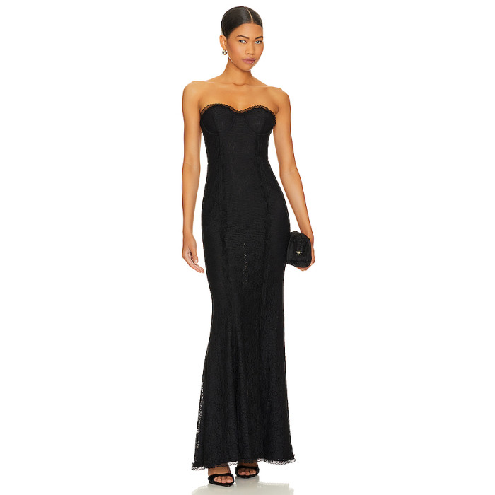 Off shoulder Lace trims Feminine Open back Slim Woman's Chic Dress