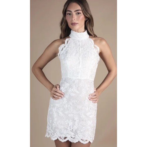 Floral patterns Halter High neckline Cut out back Sleeveless Woman's Mini Lace Dress