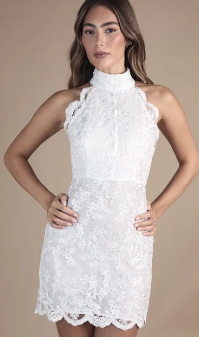 Floral patterns Halter High neckline Cut out back Sleeveless Woman's Mini Lace Dress