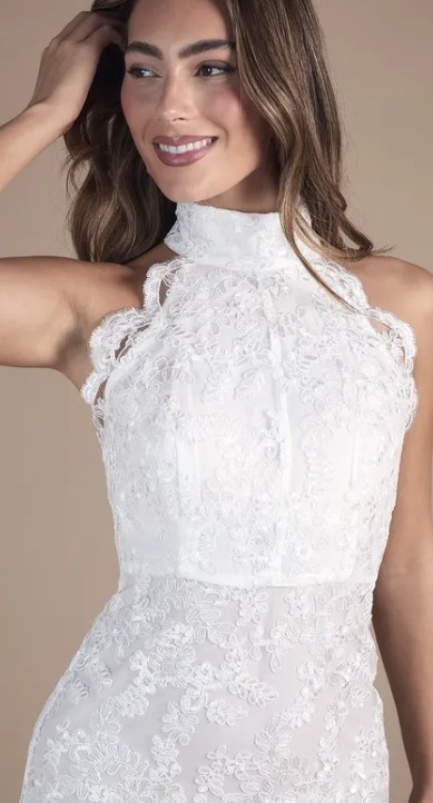 Floral patterns Halter High neckline Cut out back Sleeveless Woman's Mini Lace Dress