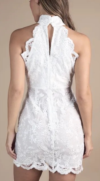 Floral patterns Halter High neckline Cut out back Sleeveless Woman's Mini Lace Dress