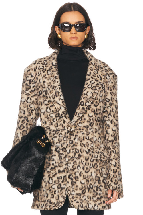 Textured Leopard print Plush Eye catching Chic Elegant Hot sale Fashion Woman's Coats