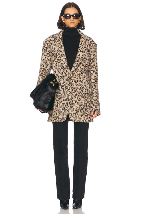 Textured Leopard print Plush Eye catching Chic Elegant Hot sale Fashion Woman's Coats