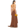 Floral details Flowy Open back Deep V neckline Spaghetti straps Woman's Maxi Dress