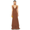 Floral details Flowy Open back Deep V neckline Spaghetti straps Woman's Maxi Dress