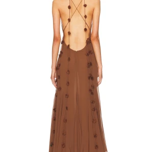 Floral details Flowy Open back Deep V neckline Spaghetti straps Woman's Maxi Dress