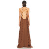 Floral details Flowy Open back Deep V neckline Spaghetti straps Woman's Maxi Dress