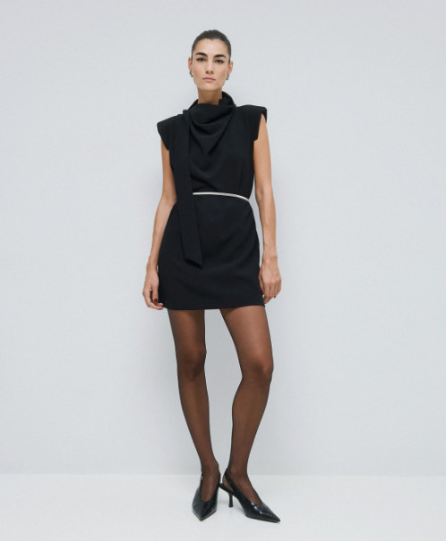 Draped High neckline Classic Formal Business style Sleeveless Hot sale Woman's Mini Dress