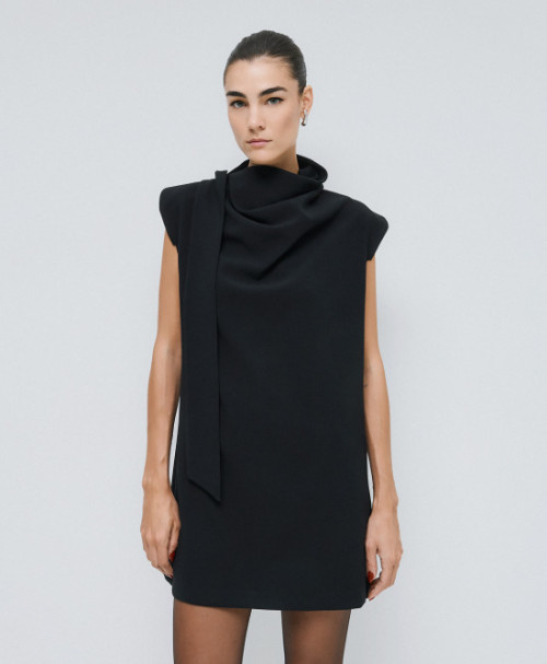 Draped High neckline Classic Formal Business style Sleeveless Hot sale Woman's Mini Dress