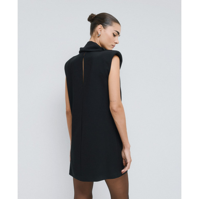 Draped High neckline Classic Formal Business style Sleeveless Hot sale Woman's Mini Dress