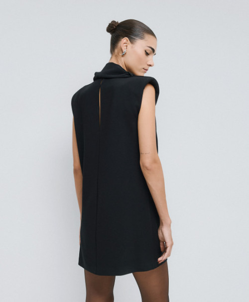 Draped High neckline Classic Formal Business style Sleeveless Hot sale Woman's Mini Dress