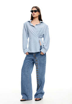 Light blue Checkered Modern Classic Elegance Hot sale Woman's Fashion Tops Blouses