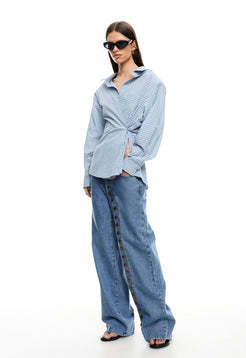 Light blue Checkered Modern Classic Elegance Hot sale Woman's Fashion Tops Blouses