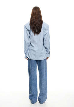 Light blue Checkered Modern Classic Elegance Hot sale Woman's Fashion Tops Blouses