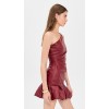 One shoulder Open back Leather Ruffled hem Feminine Minimalist Woman's Mini Dress