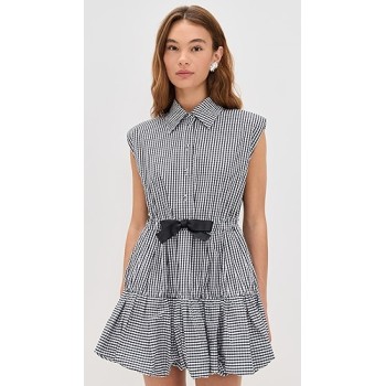 Checkered Sleeveless Casual Elegance 2025 New fashion Bow tie Woman's Classical Shirt Dress