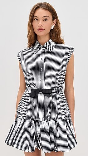 Checkered Sleeveless Casual Elegance 2025 New fashion Bow tie Woman's Classical Shirt Dress
