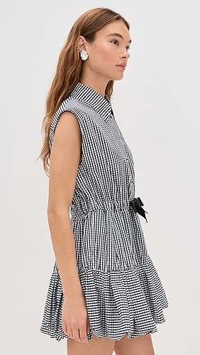 Checkered Sleeveless Casual Elegance 2025 New fashion Bow tie Woman's Classical Shirt Dress