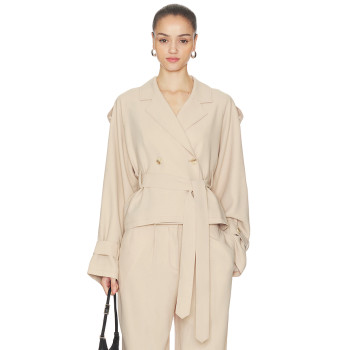 Double breasted V neckline Hot sale Business style Belt trims Woman's Trench coat