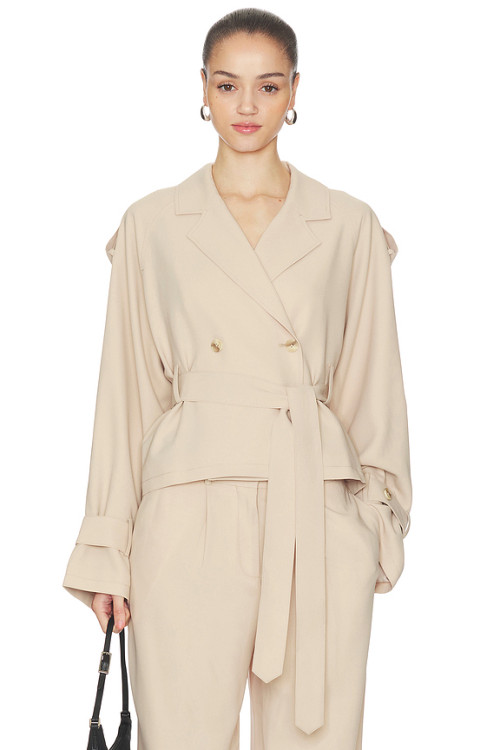 Double breasted V neckline Hot sale Business style Belt trims Woman's Trench coat