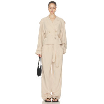 Double breasted V neckline Hot sale Business style Belt trims Woman's Trench coat