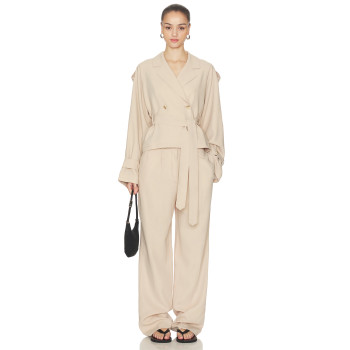 Double breasted V neckline Hot sale Business style Belt trims Woman's Trench coat