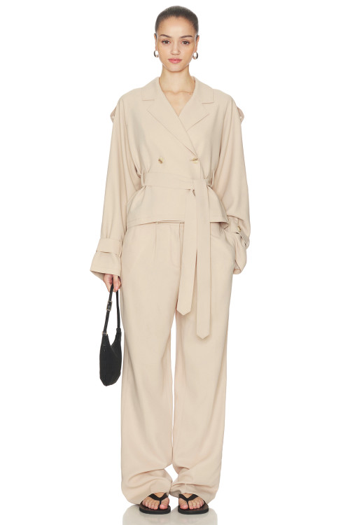 Double breasted V neckline Hot sale Business style Belt trims Woman's Trench coat