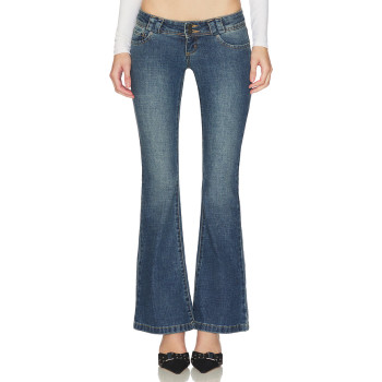 Slim Smooth Stretchy Edgy Bohemian Minimalist Flared Vibrant Woman's Denim Pants