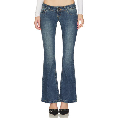 Slim Smooth Stretchy Edgy Bohemian Minimalist Flared Vibrant Woman's Denim Pants