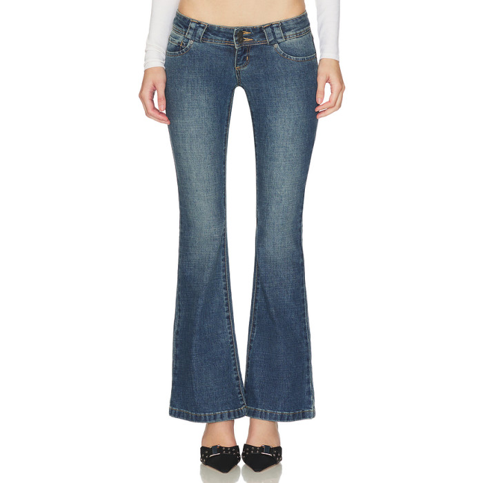 Slim Smooth Stretchy Edgy Bohemian Minimalist Flared Vibrant Woman's Denim Pants