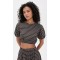 Cropped Puff sleeved Striped Keyhole backed Coordinated Relaxed fit Woman's Blouses