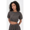 Cropped Puff sleeved Striped Keyhole backed Coordinated Relaxed fit Woman's Blouses