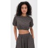Cropped Puff sleeved Striped Keyhole backed Coordinated Relaxed fit Woman's Blouses