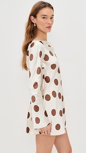 Polka dot Boat neck Smooth Unique Playful Flowy High quality Woman's Mini Shirt Dress