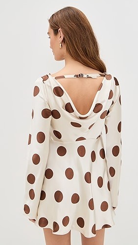 Polka dot Boat neck Smooth Unique Playful Flowy High quality Woman's Mini Shirt Dress