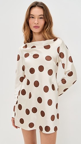 Polka dot Boat neck Smooth Unique Playful Flowy High quality Woman's Mini Shirt Dress