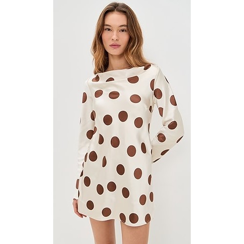 Polka dot Boat neck Smooth Unique Playful Flowy High quality Woman's Mini Shirt Dress