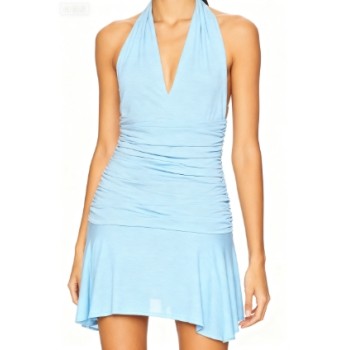 Halter Deep V neckline Open back Sleeveless Party Bodycon Slim Woman's Mini Dress